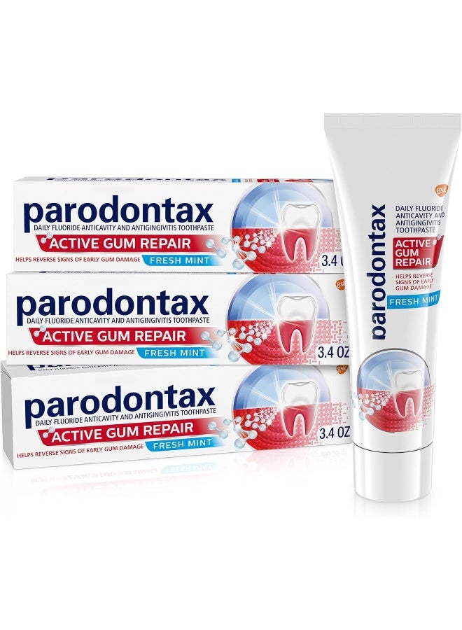 Parodontax Active Gum Repair Toothpaste, Fresh Mint Flavored - 3.4 Oz x 3 - Image 1